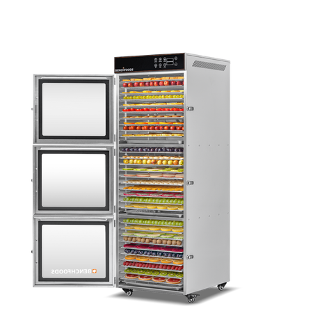 Benchfoods 3 Zone 30 Tray commercial dehydrator loaded with dried fruit